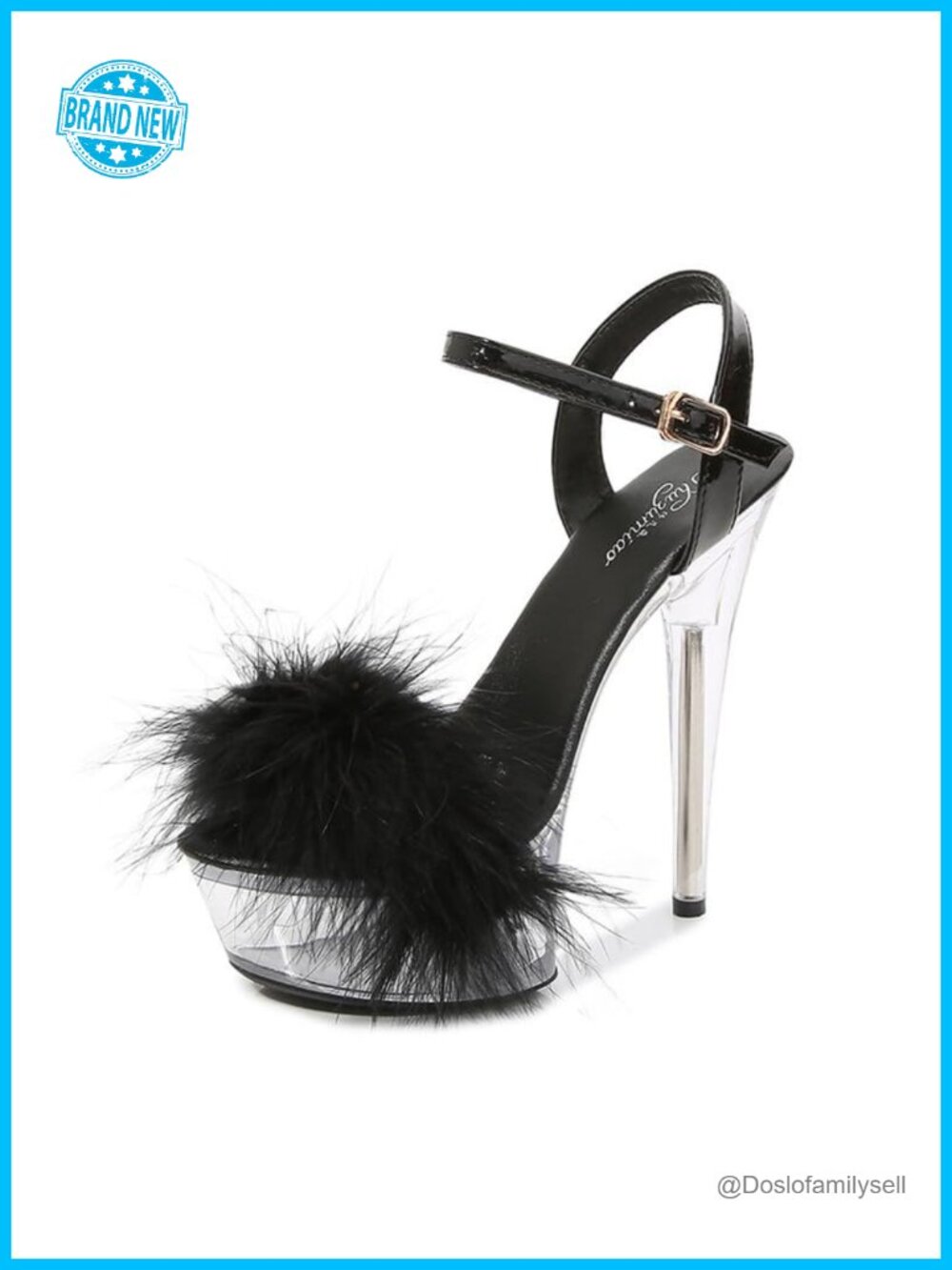 Clear Platform Ankle Strap Heeled Sandals Stiletto Peep Toe Furry